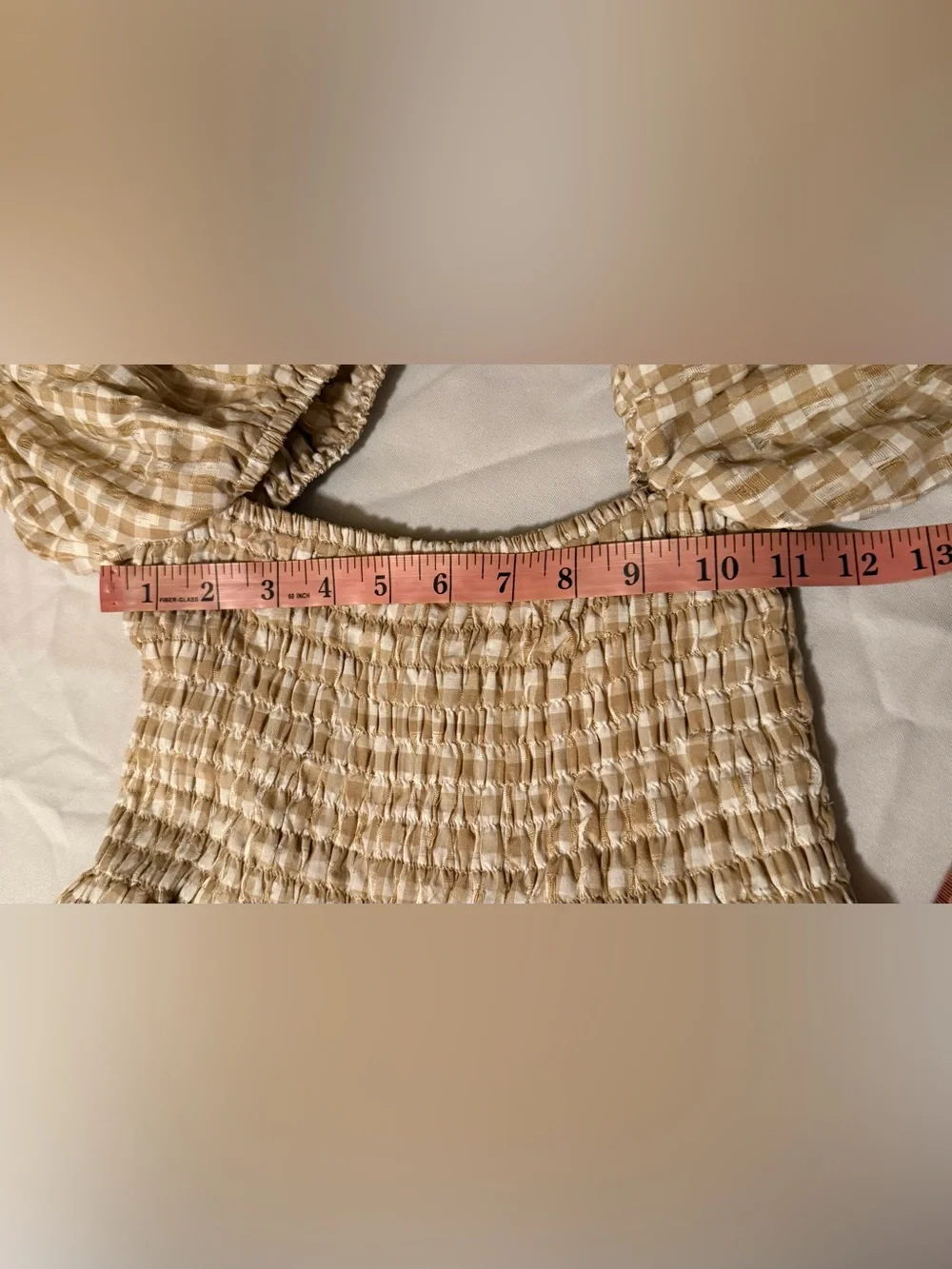 Misa Los Angeles Beige Gingham Smocked Puff-Sleeve Mini Dress - Picture 4 of 7